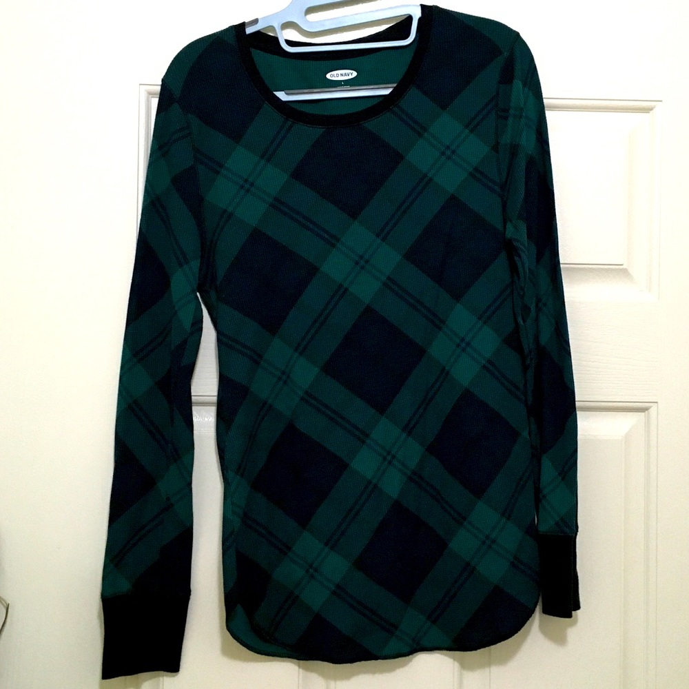 Green Plaid Long Sleeve Thermal Tee